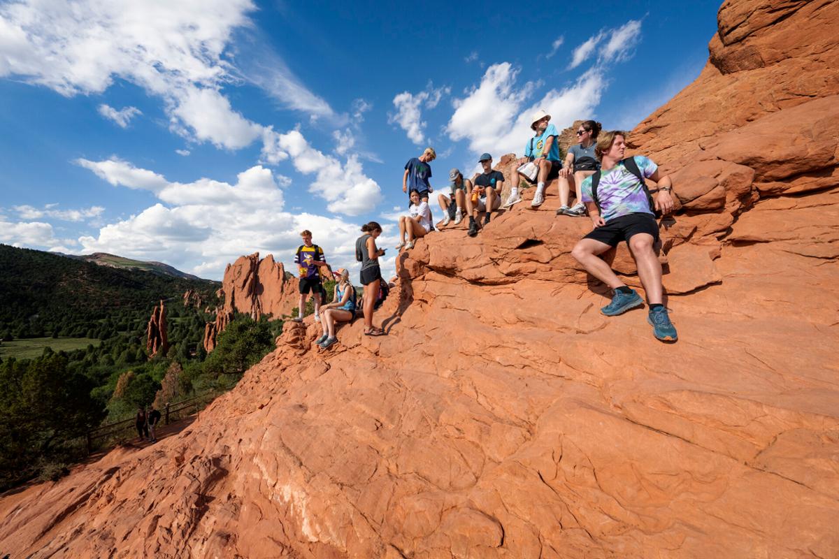 Students hike through Garden of the Gods on Aug. 24 as part of the Priddy Local Day Experience.