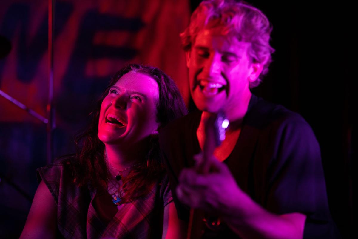 Sallie England '25, left, performing alongside Niko Cvitanic '25, right, during the Capstone Concerts in Worner Event Space on Saturday, 04/15/2023. The one-day festival is part of music major Ryland Hayes’ senior capstone project. Photo by Mila Naumovska '26 / Colorado College.