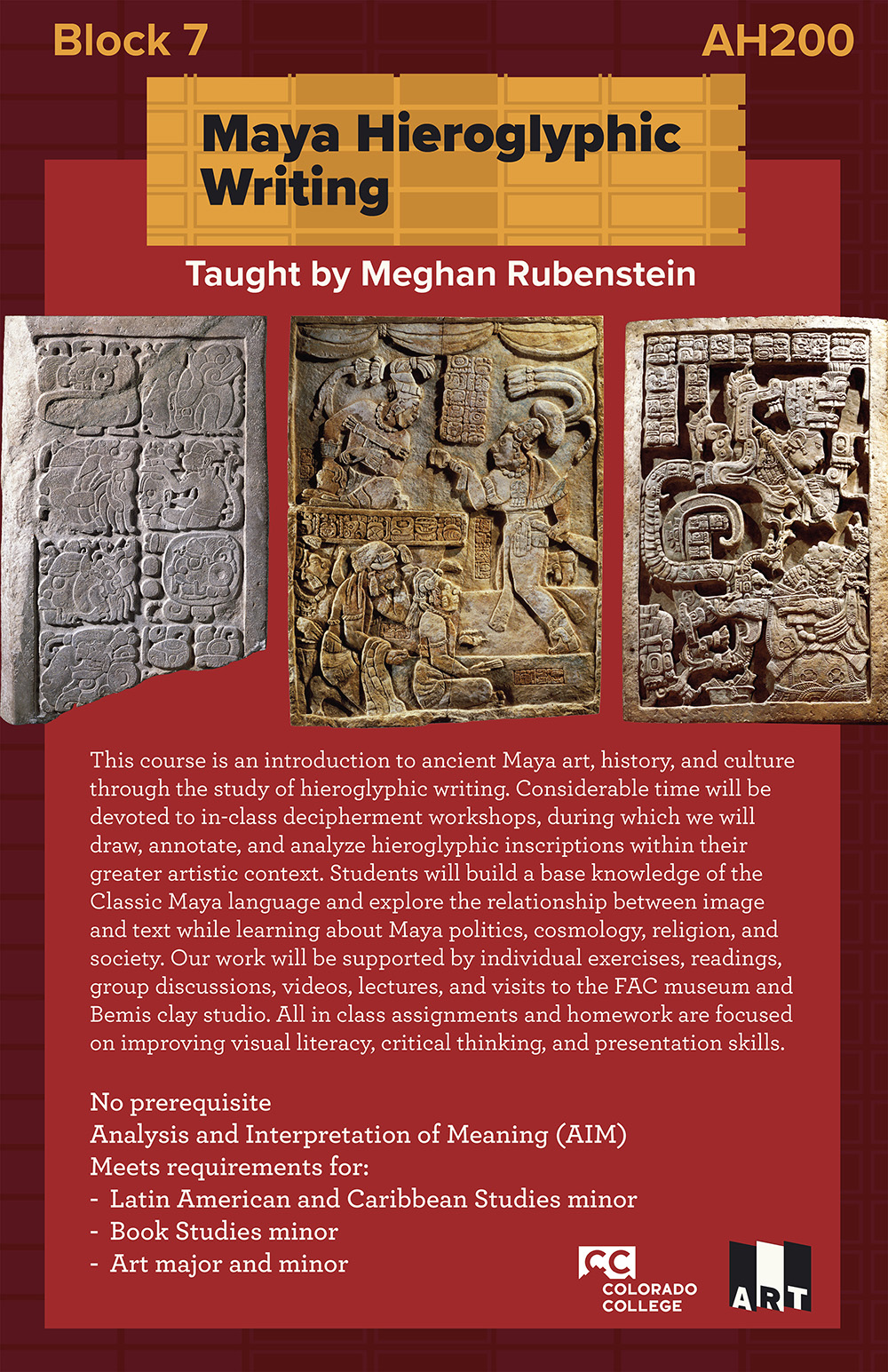 Poster with three stone monuments and a course description