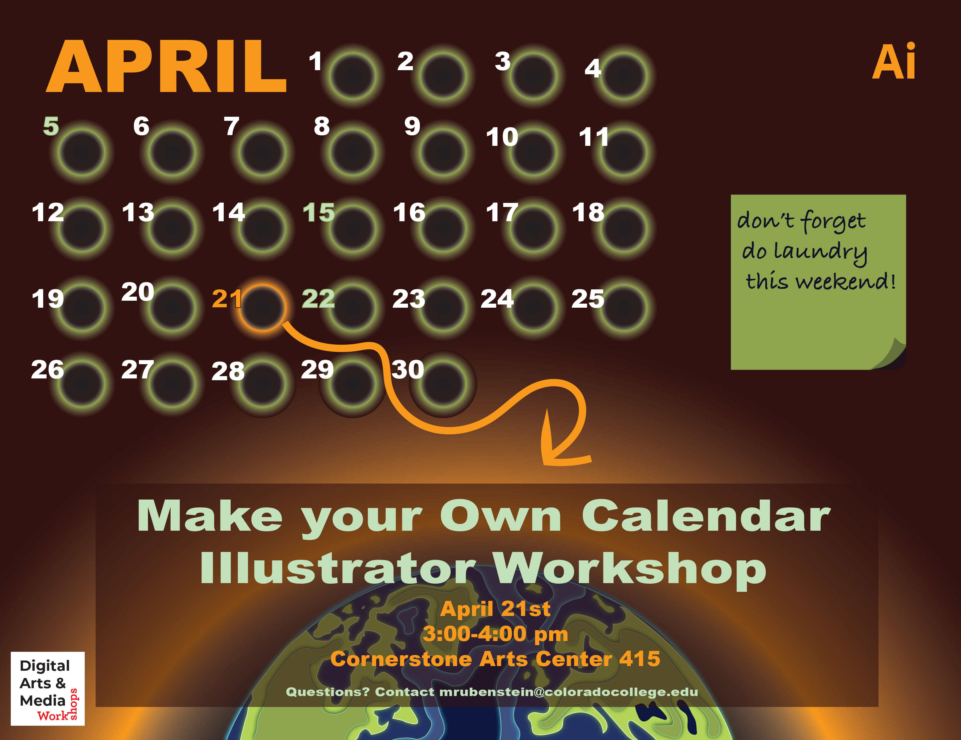 poster with calendar for April 21 Illustrator workshop