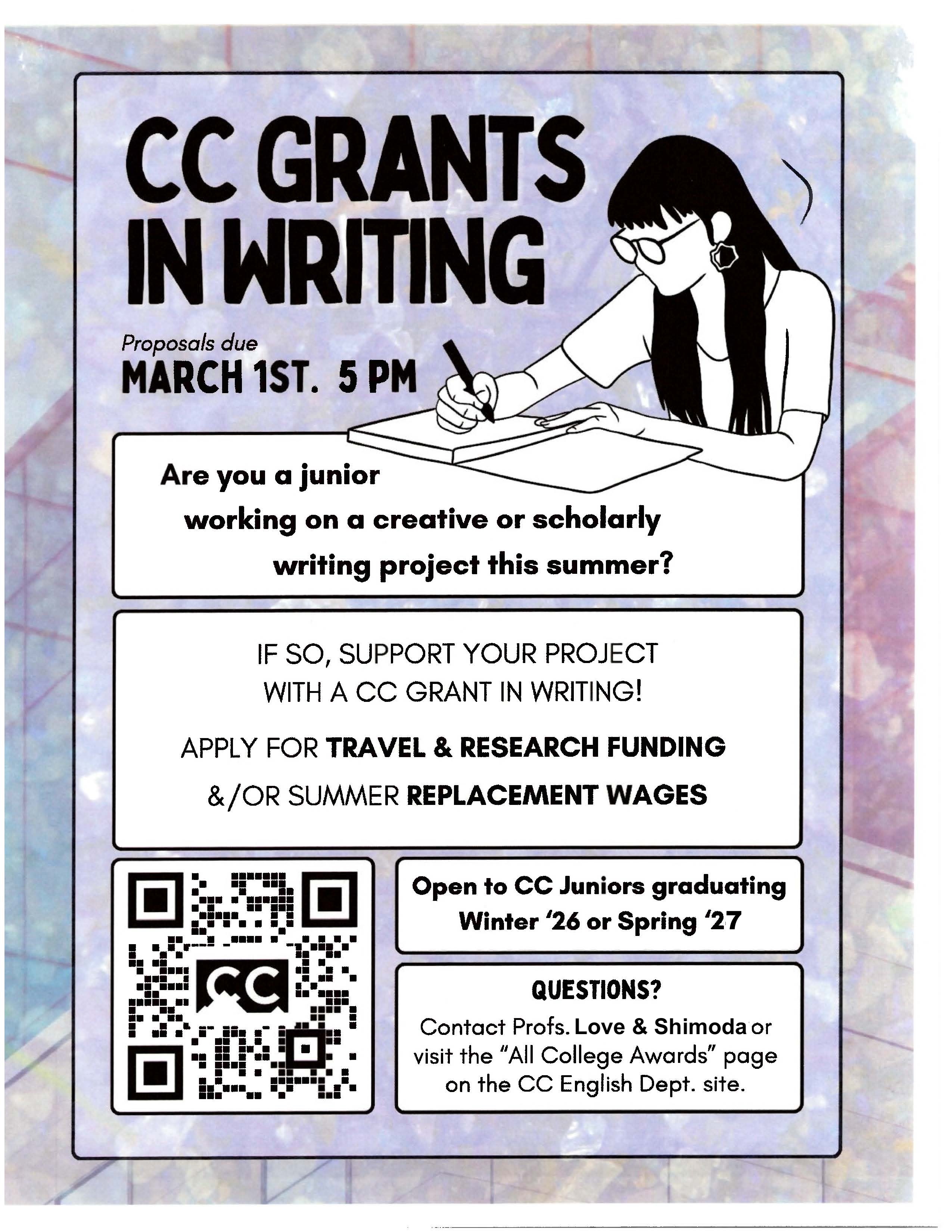 Flyer advertising CC Grants in Writing