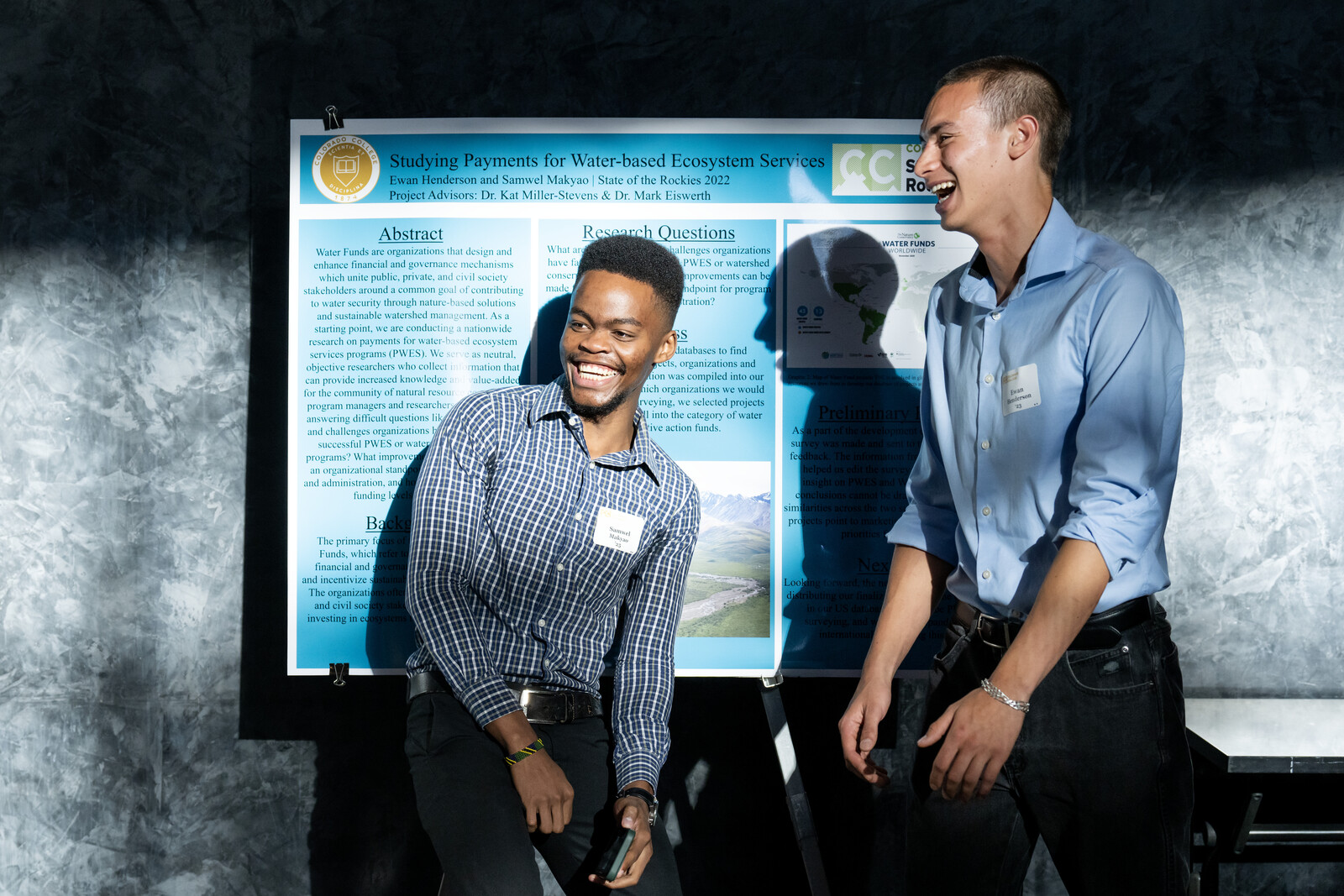 Samwel Makyao '25 and Ewan Henderson '23 as students presenting projects and summer internship work during the Research & Intern Symposium