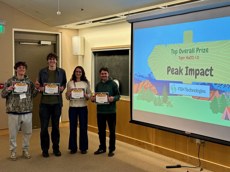 CC Students Owen McGann ’26, Nate Watson ’26, Erin Liedeker ’26, and Oliver Moscow ’27 designed a platform to help connect volunteers with nonprofit organizations during the 24-hour hackathon focused on community revitalization on Dec. 6-7, 2025. Photo provided by McGann '26