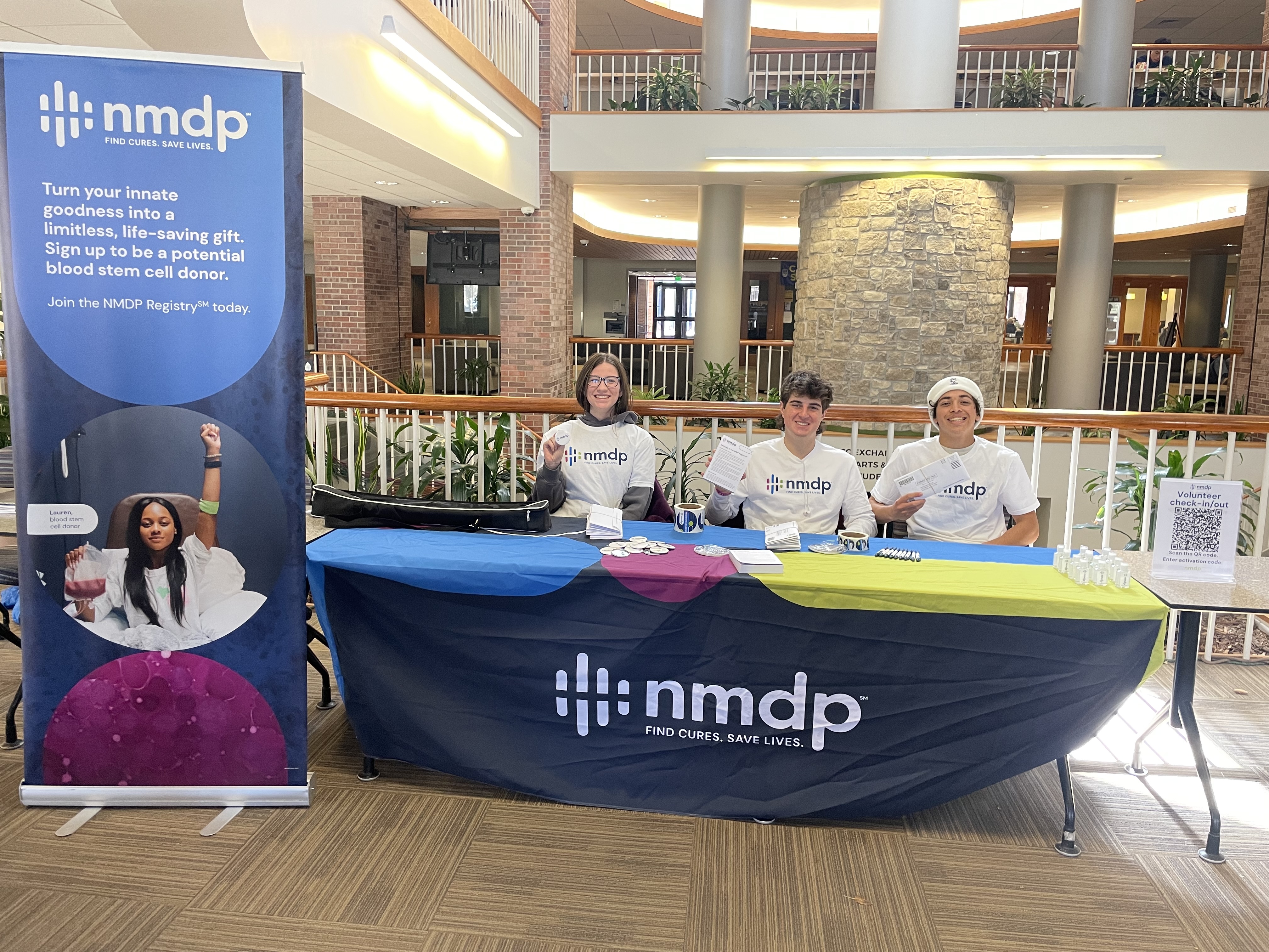 Trevor Weiss ’28, Kevin Menendez Mejia ’28, and Kylie Bogar ’28 register CC students at a tabling event in Worner Campus Center in March 2025. Photo provided by Iris Pixler ’27.