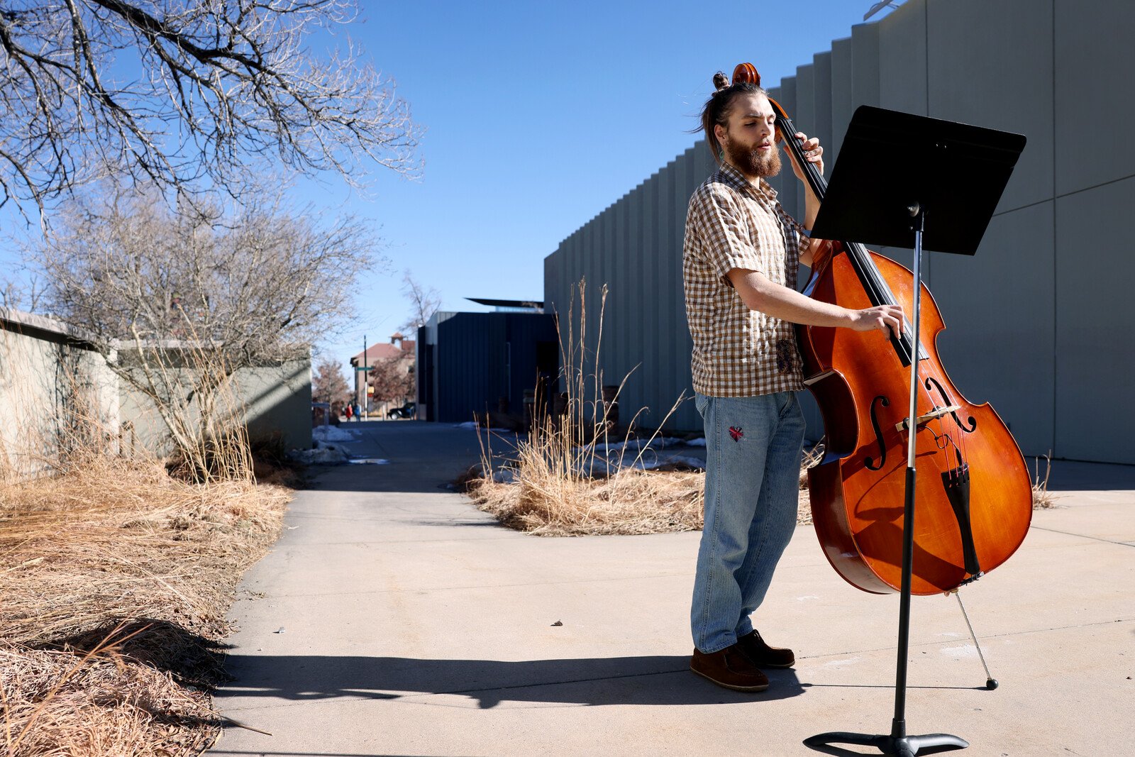 student playing a double bass
