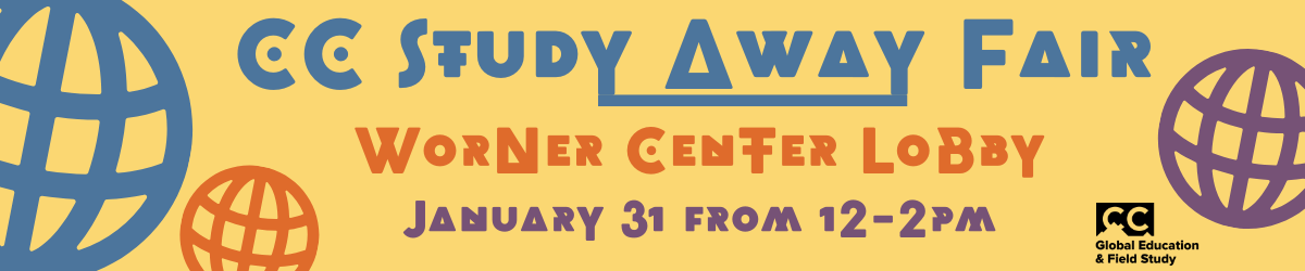 Header for the CC Study Away Fair. All info in text. 