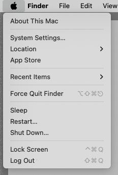 Screengrab of macOS Apple menu with System Settings selected