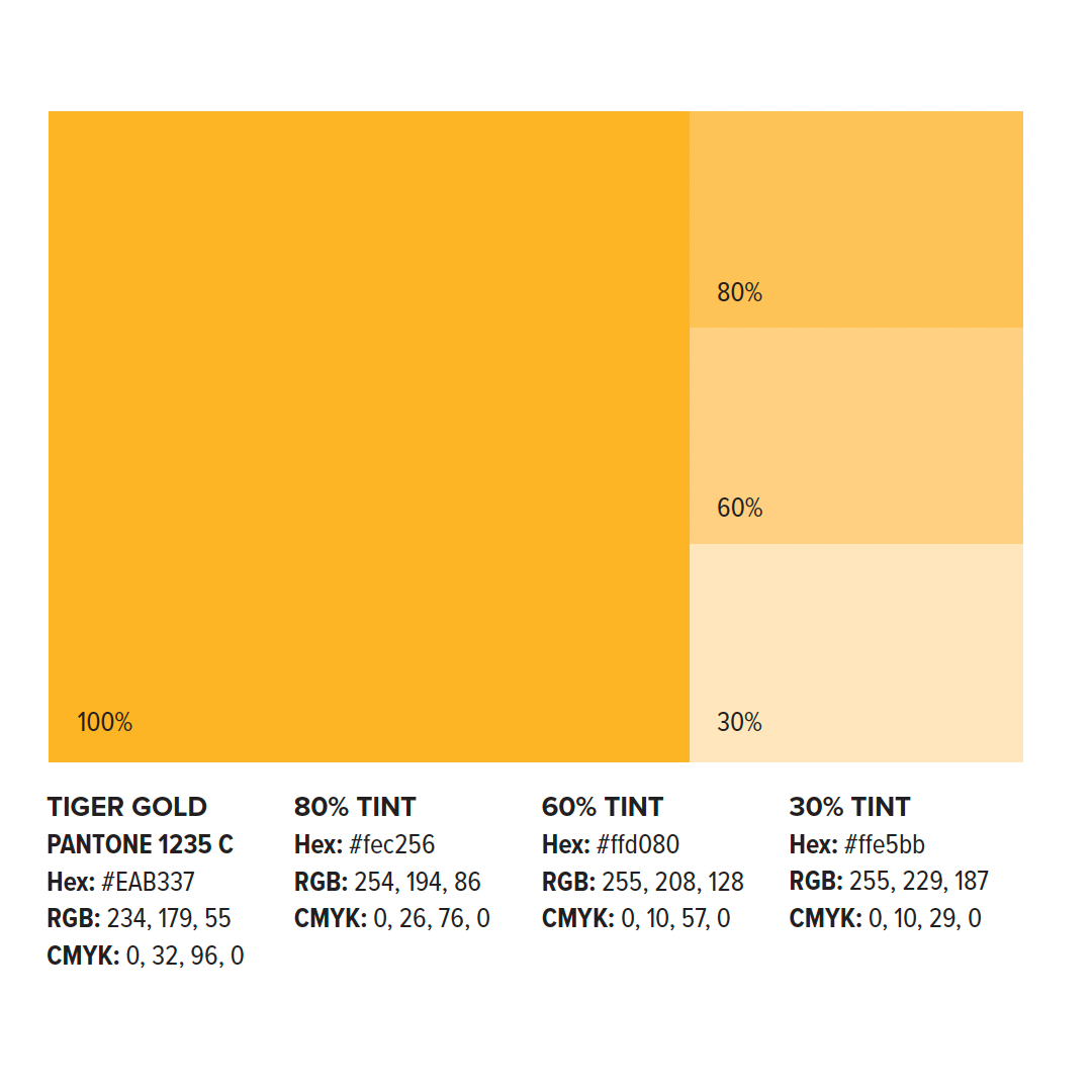 Swatches of Tiger Gold and its tints
