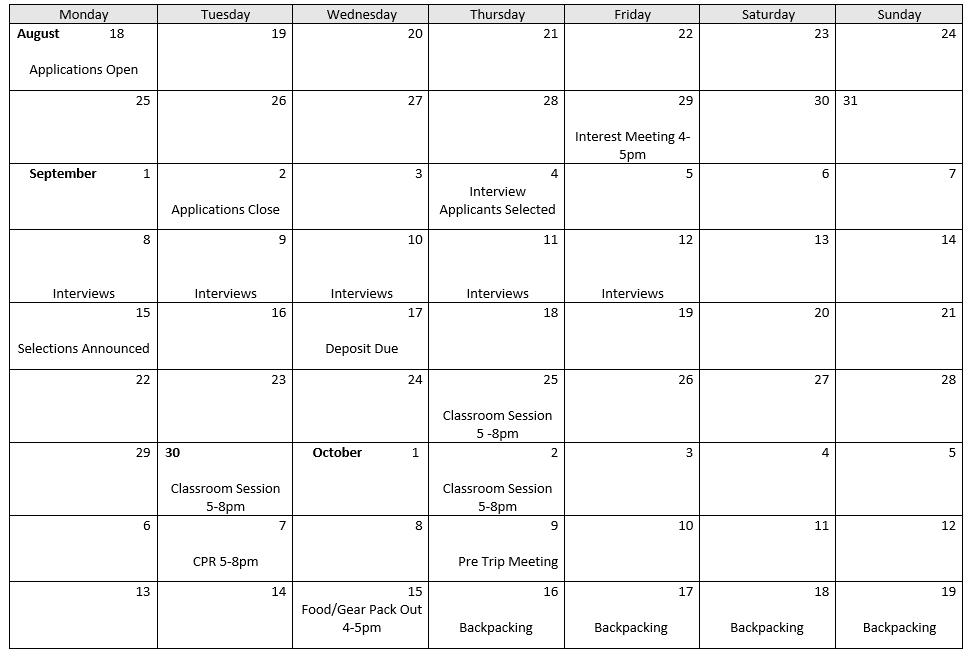 Guide Training Calendar
