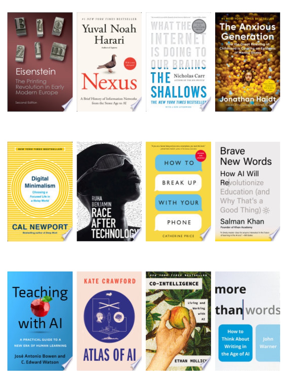 Collage of book covers exploring AI and education