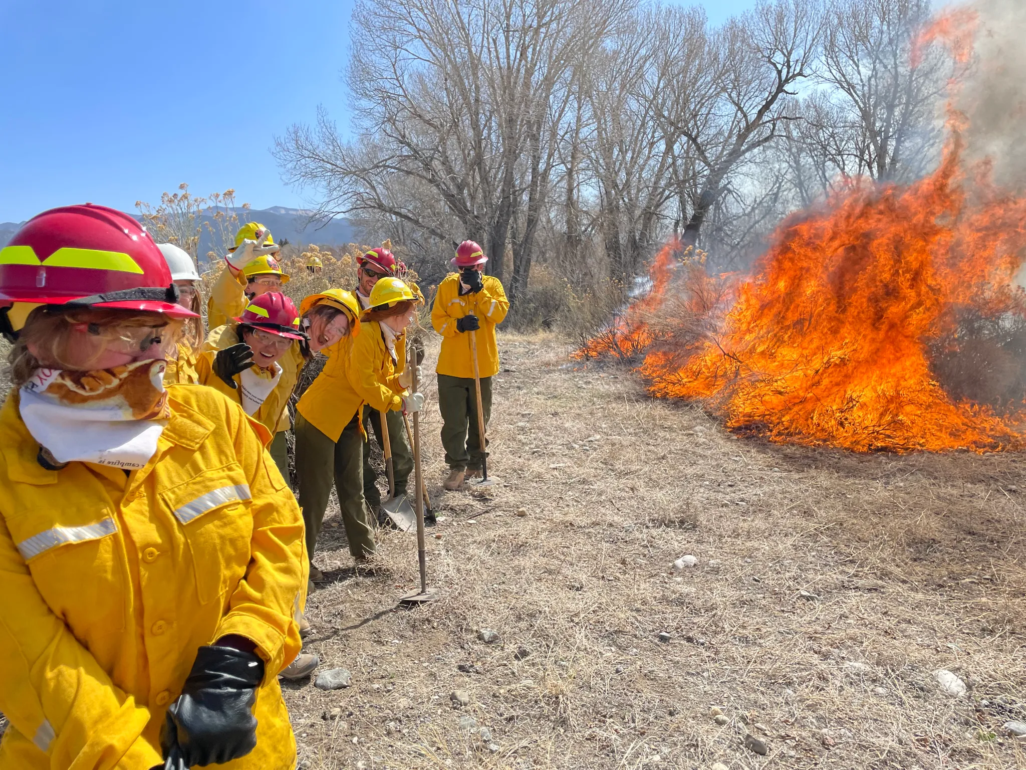 Professor Corey Hutchins and students in his Reporting on Wildfires class participated in a four-day training with Colorado Firecamp in Salida, CO, where they received both S-130 and S-190 certifications after completing the training. Photograph courtesy of Corey Hutchins.