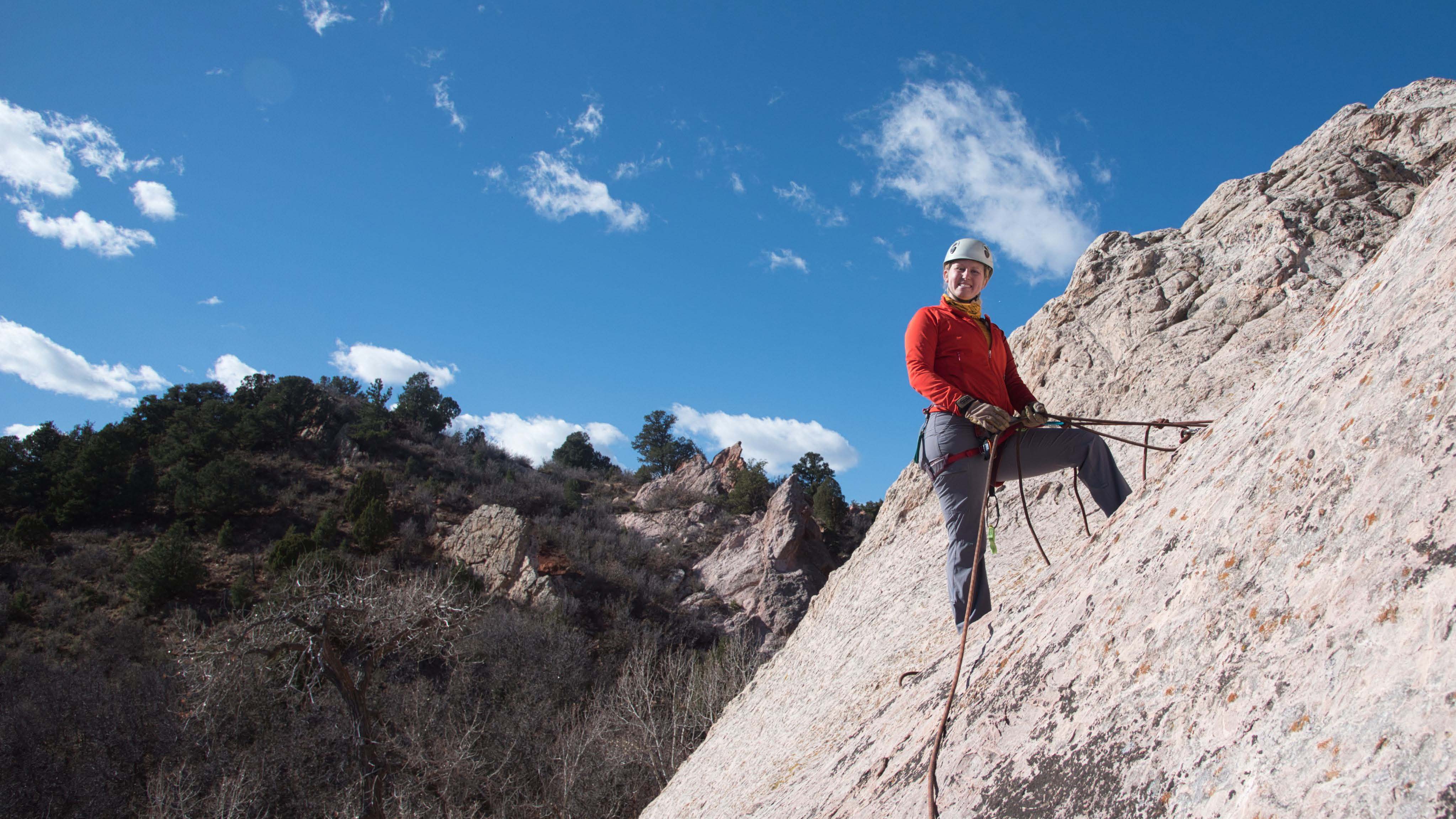 Student rock climbing