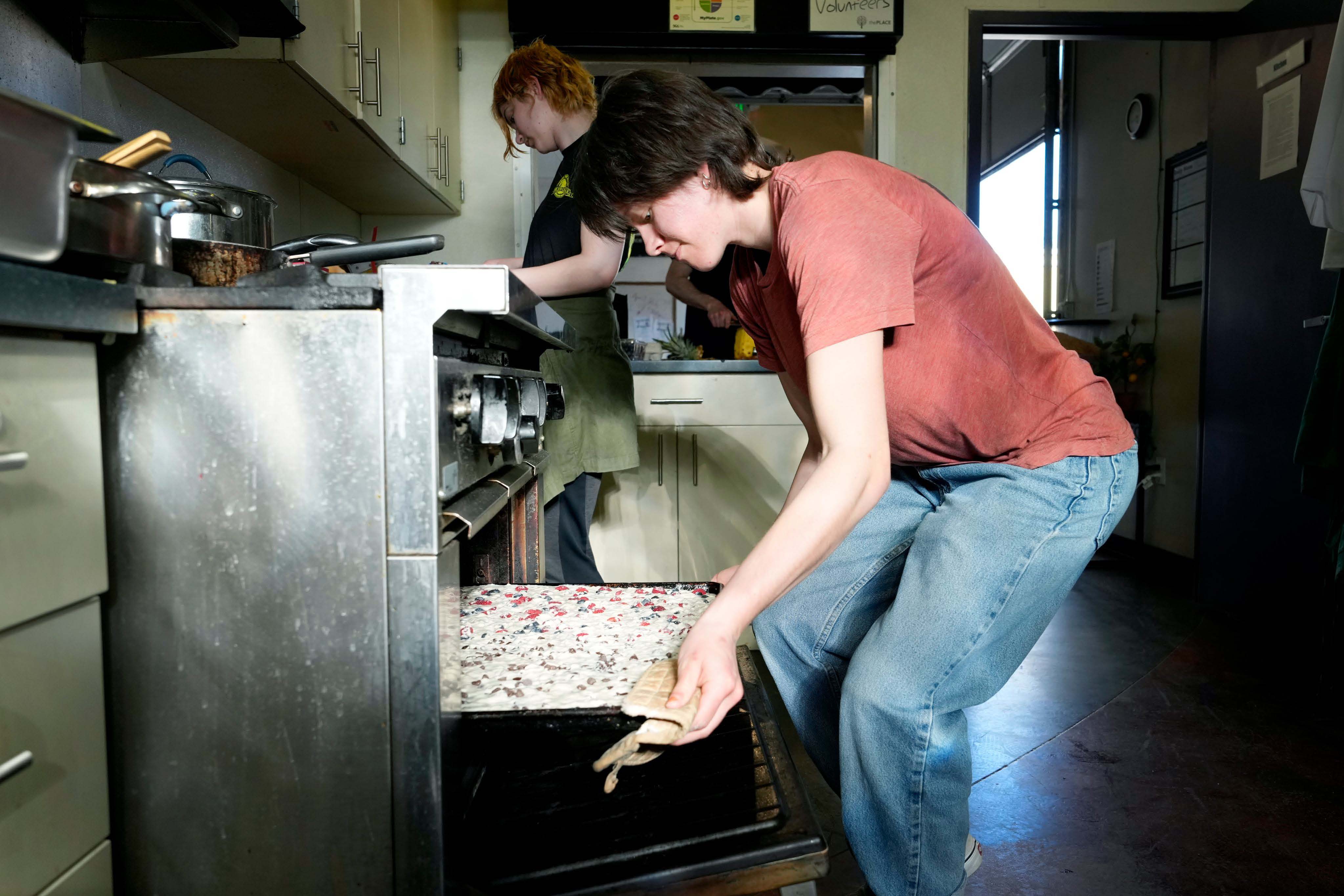 Students working in kitchen